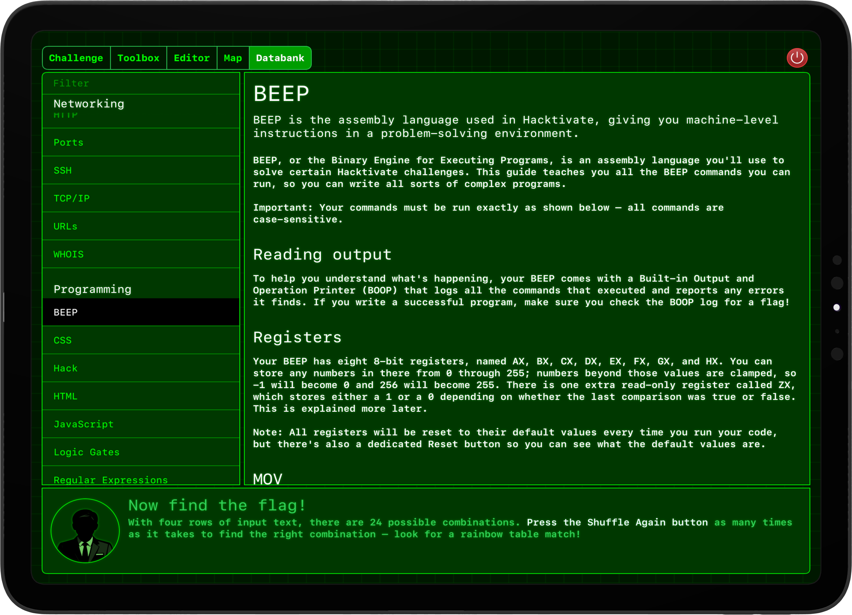 Documentation for the BEEP programming language in Hacktivate.