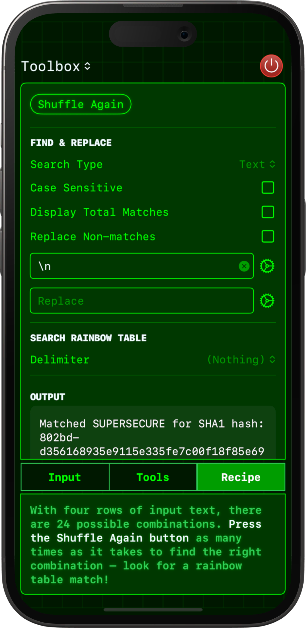 A complex toolbox recipe in Hacktivate.